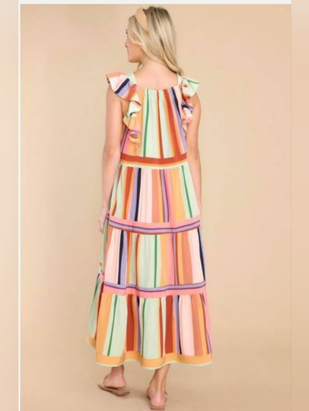 NEW ENTRO painted palette midi dress in apricot multi Size S - Picture 4 of 5